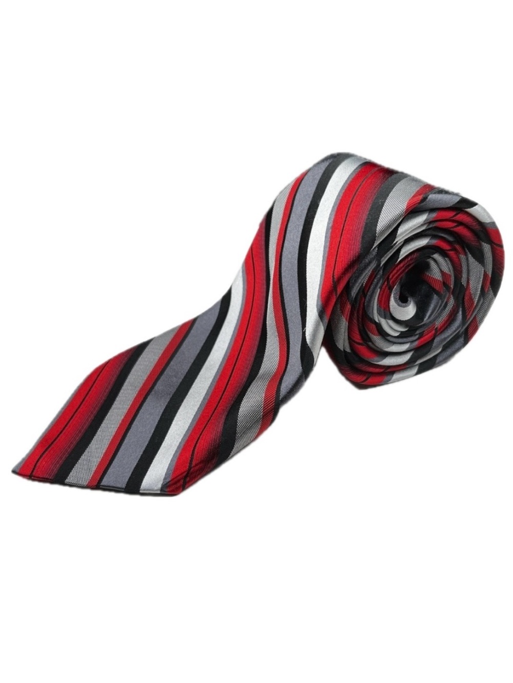 Red Gray Black Striped Silk Tie